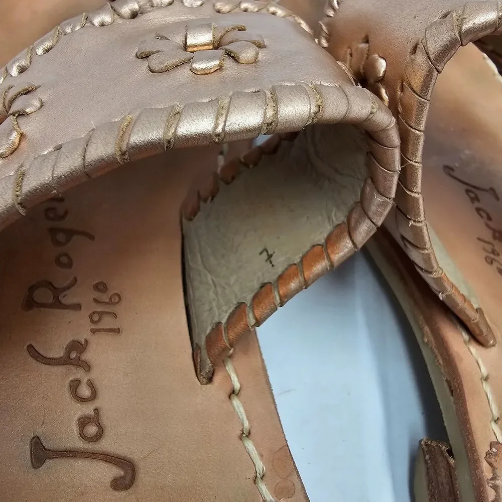 Jack Rogers Jacks Metallic Rose Gold Leather Round Medallion Sandals Womens 7